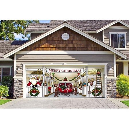 MY DOOR DECOR My Door Decor 285905XMAS-002 7 x16 ft. Huge Santas Reindeer Barn Outdoor Christmas Holiday Door Banner Decor; Multi Color 285905XMAS-002